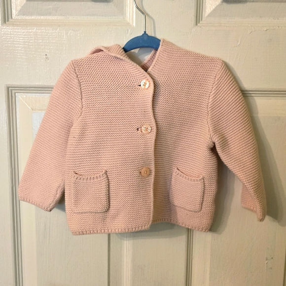 Baby Gap Baby Girl's Pink Knit Sweater with Animal Ears Hood Size 6-12M - Picture 1 of 3